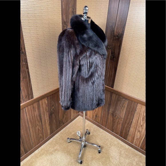 Beautiful Brown Corduroy Mink & Black Fox Fur Collar Jacket Coat XS - Picture 3 of 10